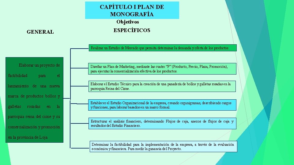 CAPÍTULO I PLAN DE MONOGRAFÍA Objetivos ESPECÍFICOS GENERAL Realizar un Estudio de Mercado que