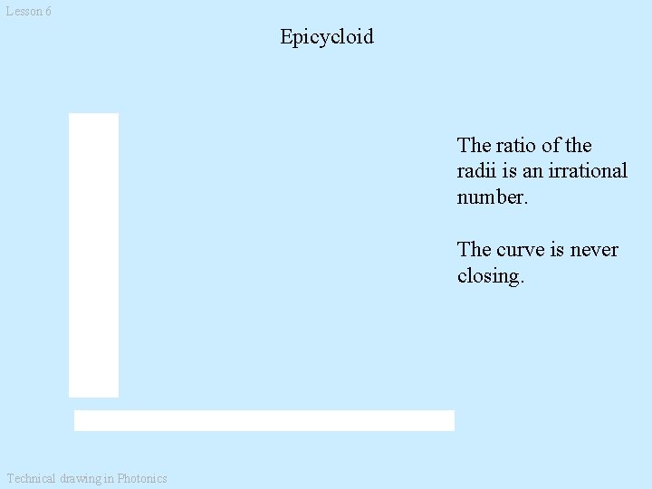 Lesson 6 Epicycloid The ratio of the radii is an irrational number. The curve