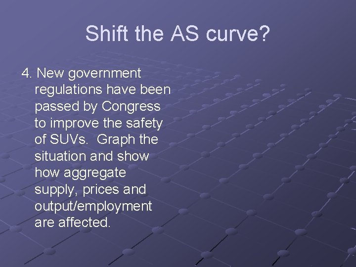 Shift the AS curve? 4. New government regulations have been passed by Congress to