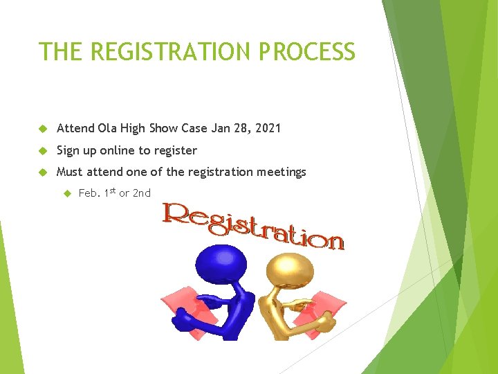 THE REGISTRATION PROCESS Attend Ola High Show Case Jan 28, 2021 Sign up online