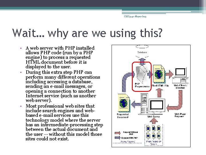 CISC 3140 -Meyer-lec 5 Wait… why are we using this? • A web server