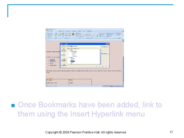 Linking to a Bookmark n Once Bookmarks have been added, link to them using