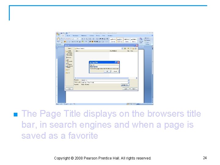 Set Page Title n The Page Title displays on the browsers title bar, in