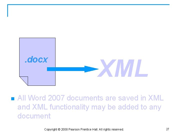 XML and Word . docx n XML All Word 2007 documents are saved in