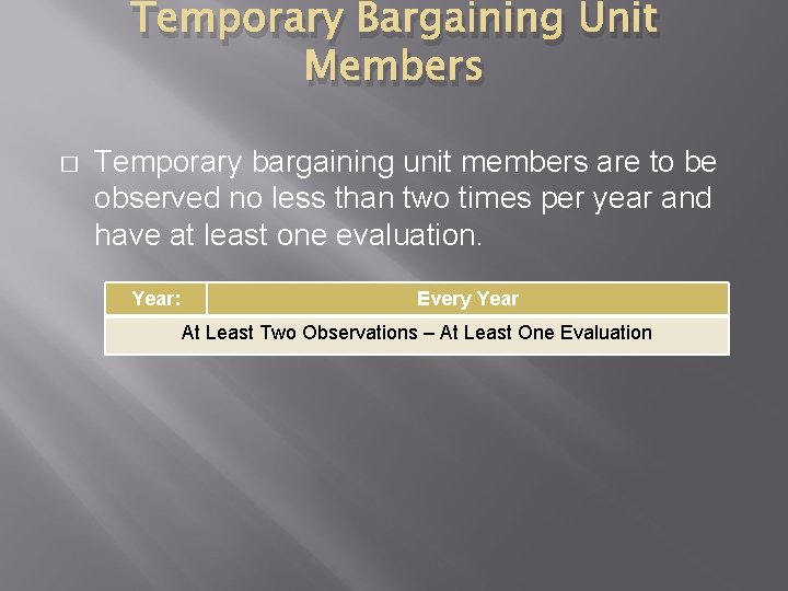 Temporary Bargaining Unit Members � Temporary bargaining unit members are to be observed no