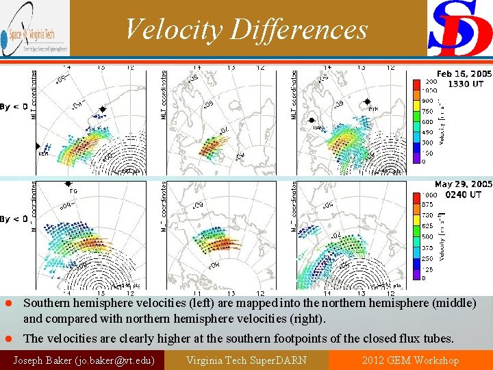 Velocity Differences l Southern hemisphere velocities (left) are mapped into the northern hemisphere (middle)