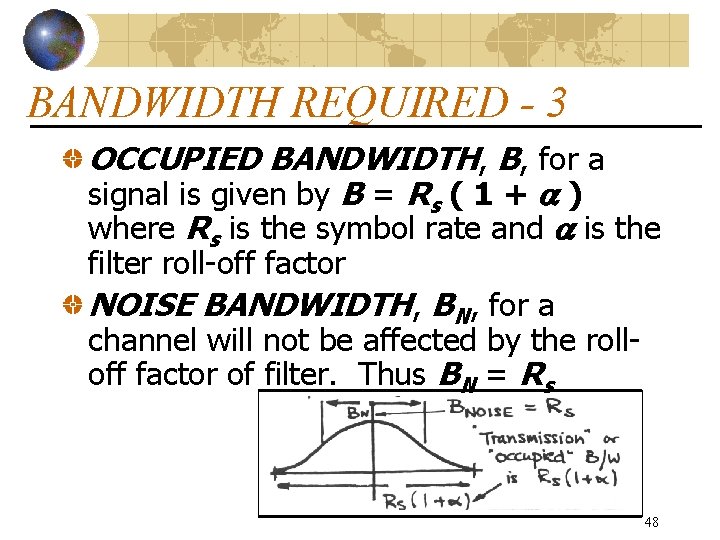 BANDWIDTH REQUIRED - 3 OCCUPIED BANDWIDTH, B, for a signal is given by B