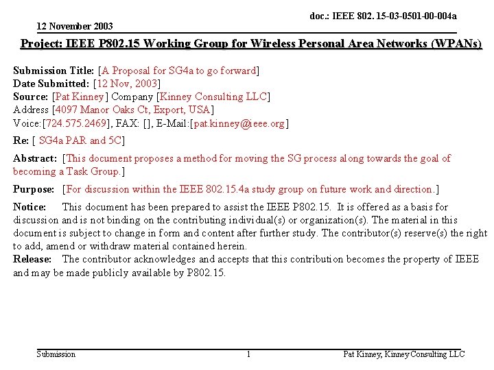 doc. : IEEE 802. 15 -03 -0501 -00 -004 a 12 November 2003 Project: