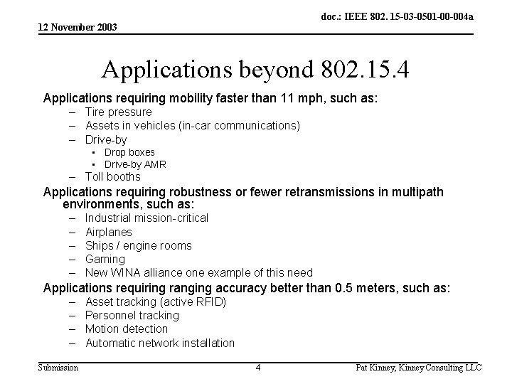 doc. : IEEE 802. 15 -03 -0501 -00 -004 a 12 November 2003 Applications