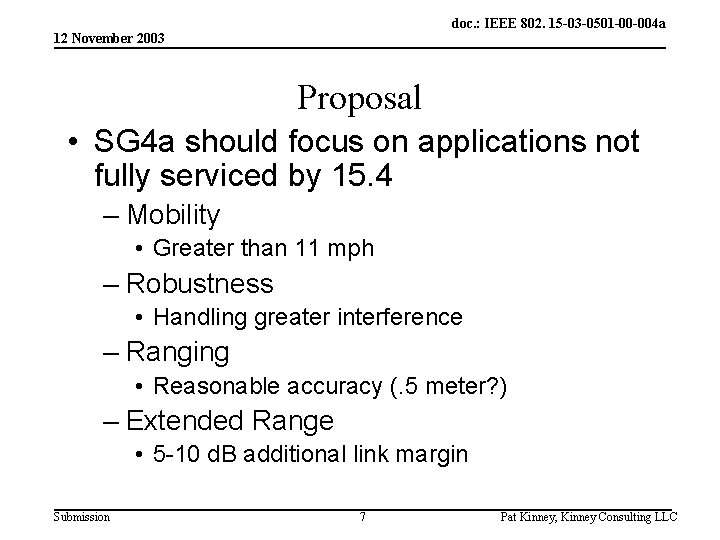 doc. : IEEE 802. 15 -03 -0501 -00 -004 a 12 November 2003 Proposal