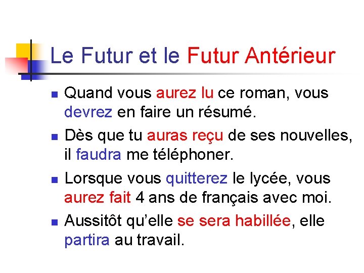 Le Futur et le Futur Antérieur n n Quand vous aurez lu ce roman,