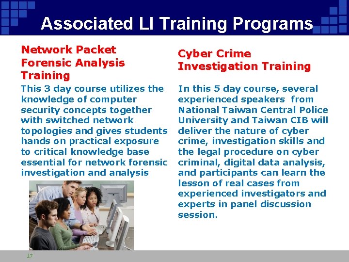 Associated LI Training Programs Network Packet Forensic Analysis Training Cyber Crime Investigation Training This
