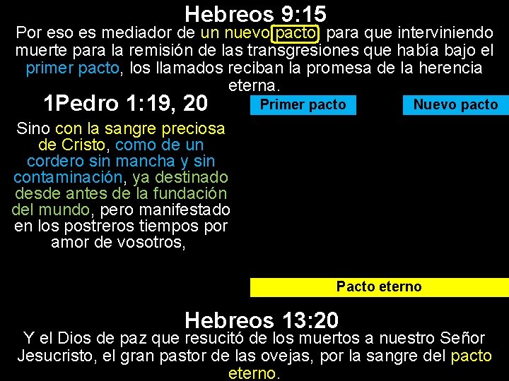 Hebreos 9: 15 Por eso es mediador de un nuevo pacto, para que interviniendo