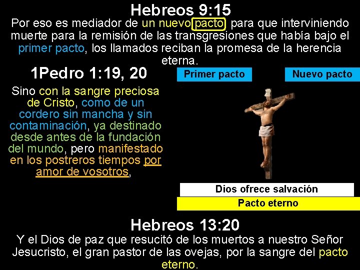 Hebreos 9: 15 Por eso es mediador de un nuevo pacto, para que interviniendo