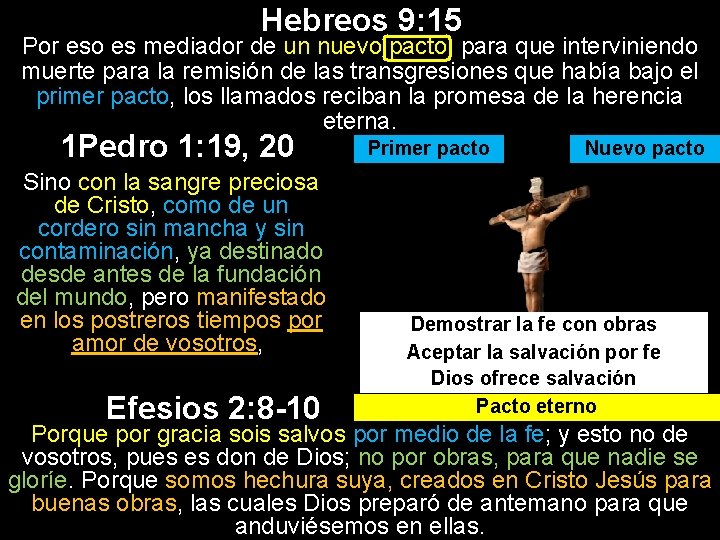 Hebreos 9: 15 Por eso es mediador de un nuevo pacto, para que interviniendo