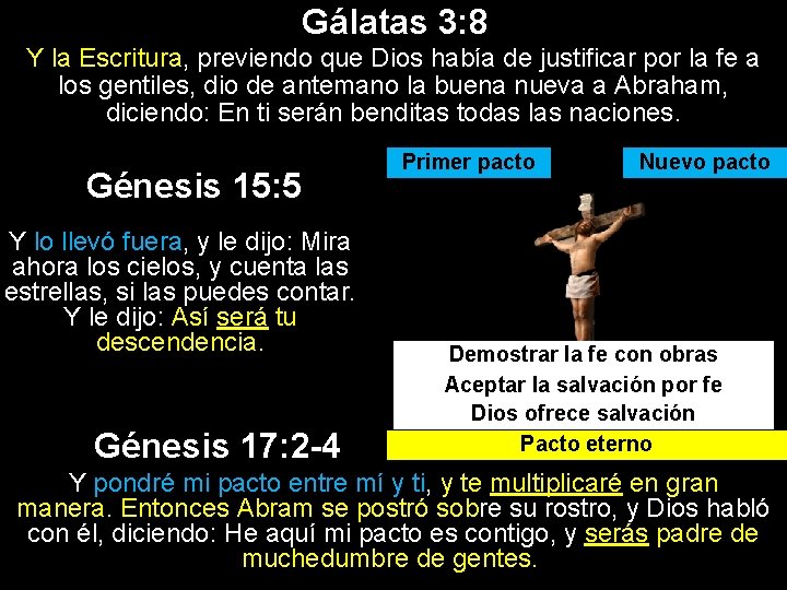 Gálatas 3: 8 Y la Escritura, previendo que Dios había de justificar por la