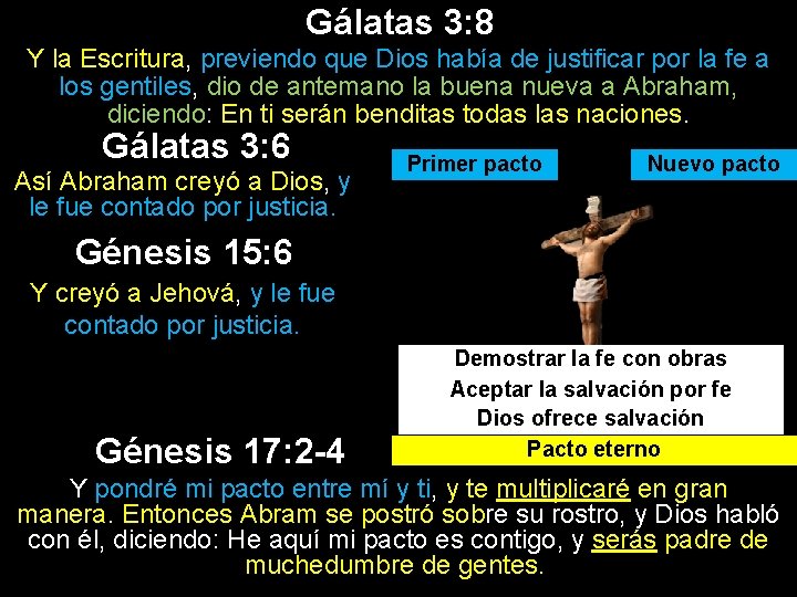 Gálatas 3: 8 Y la Escritura, previendo que Dios había de justificar por la