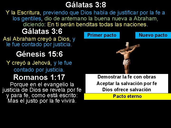 Gálatas 3: 8 Y la Escritura, previendo que Dios había de justificar por la