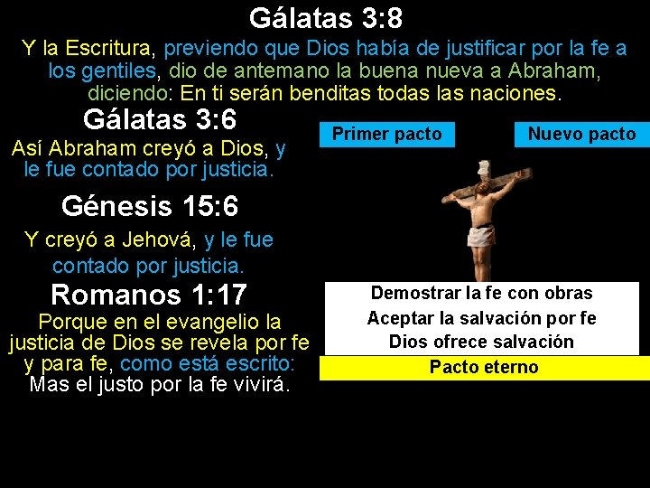 Gálatas 3: 8 Y la Escritura, previendo que Dios había de justificar por la