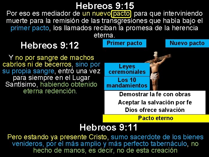 Hebreos 9: 15 Por eso es mediador de un nuevo pacto, para que interviniendo