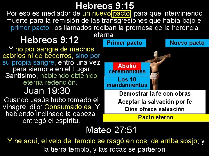 Hebreos 9: 15 Por eso es mediador de un nuevo pacto, para que interviniendo