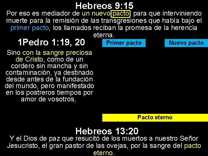 Hebreos 9: 15 Por eso es mediador de un nuevo pacto, para que interviniendo