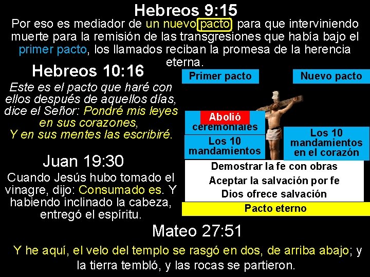 Hebreos 9: 15 Por eso es mediador de un nuevo pacto, para que interviniendo