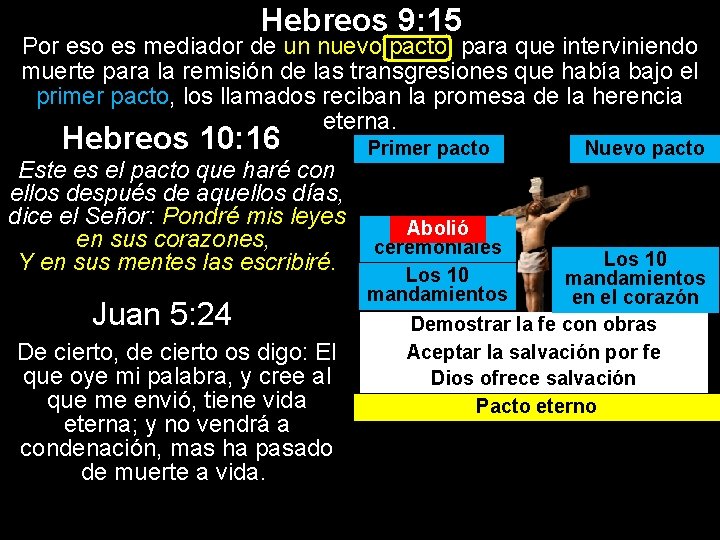 Hebreos 9: 15 Por eso es mediador de un nuevo pacto, para que interviniendo