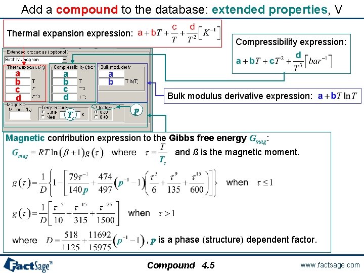 Add a compound to the database: extended properties, V Thermal expansion expression: a b