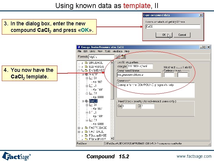 Using known data as template, II 3. In the dialog box, enter the new