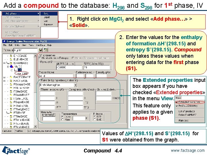 Add a compound to the database: H 298 and S 298 for 1 st