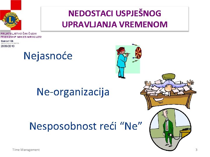 NEDOSTACI USPJEŠNOG UPRAVLJANJA VREMENOM PRIJATELJSTVO ČINI ČUDA! FRIENDSHIP MAKES MIRACLES! District 126 HRVATSKA-CROATIA 2009/2010