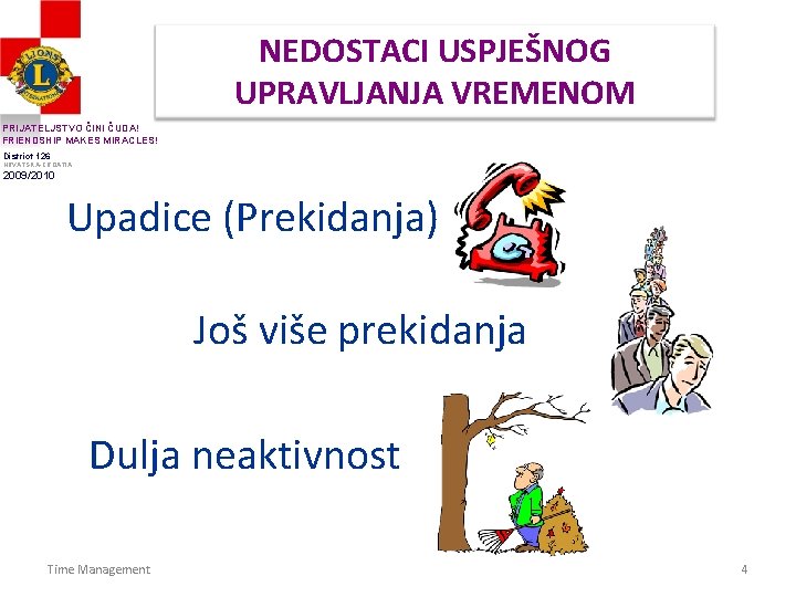 NEDOSTACI USPJEŠNOG UPRAVLJANJA VREMENOM PRIJATELJSTVO ČINI ČUDA! FRIENDSHIP MAKES MIRACLES! District 126 HRVATSKA-CROATIA 2009/2010