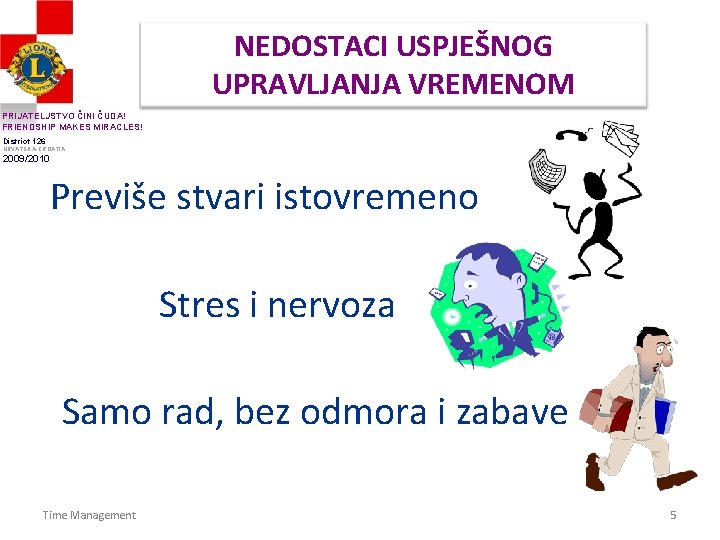 NEDOSTACI USPJEŠNOG UPRAVLJANJA VREMENOM PRIJATELJSTVO ČINI ČUDA! FRIENDSHIP MAKES MIRACLES! District 126 HRVATSKA-CROATIA 2009/2010