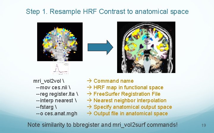 Step 1. Resample HRF Contrast to anatomical space mri_vol 2 vol  --mov ces.