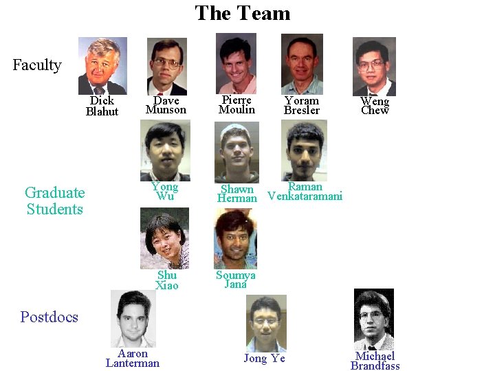 The Team Faculty Dick Blahut Graduate Students Dave Munson Yong Wu Shu Xiao Pierre The Team Faculty Dick Blahut Graduate Students Dave Munson Yong Wu Shu Xiao Pierre