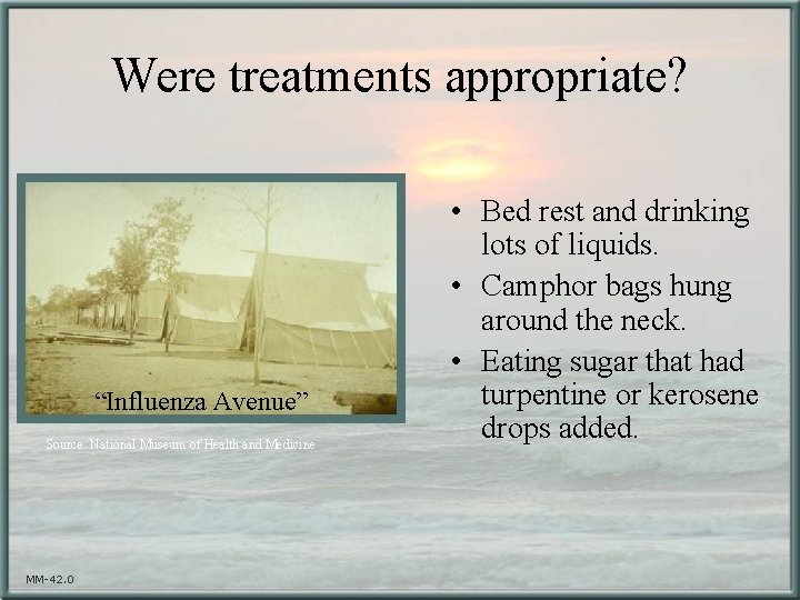 Were treatments appropriate? “Influenza Avenue” Source: National Museum of Health and Medicine MM-42. 0