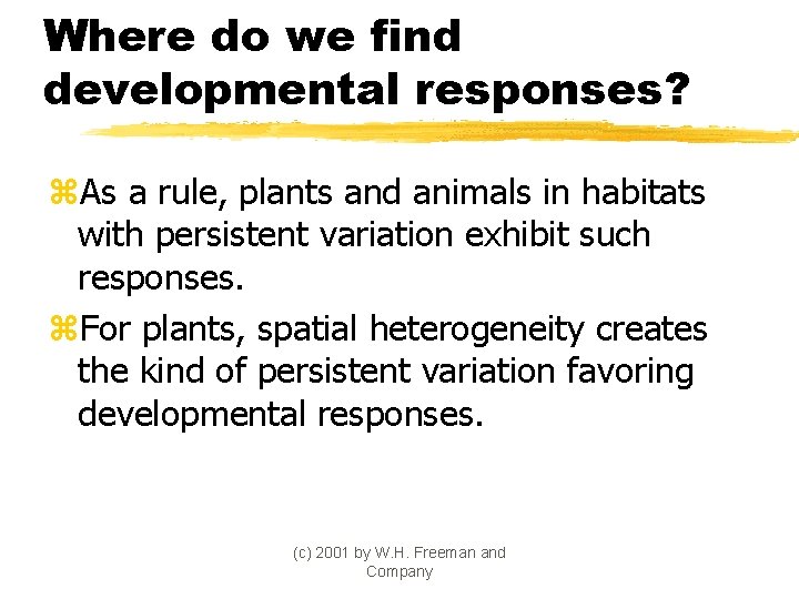 Where do we find developmental responses? z. As a rule, plants and animals in