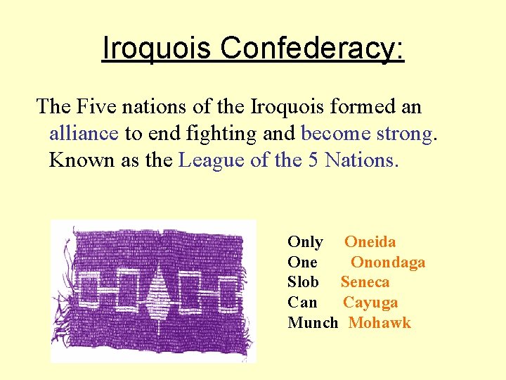 Iroquois Confederacy: The Five nations of the Iroquois formed an alliance to end fighting