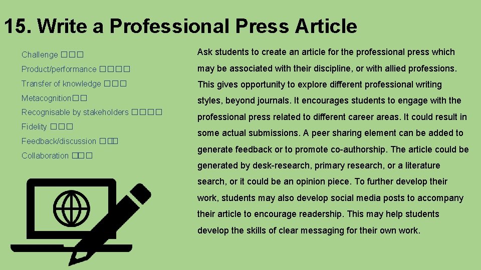 15. Write a Professional Press Article Challenge ��� Ask students to create an article 15. Write a Professional Press Article Challenge ��� Ask students to create an article