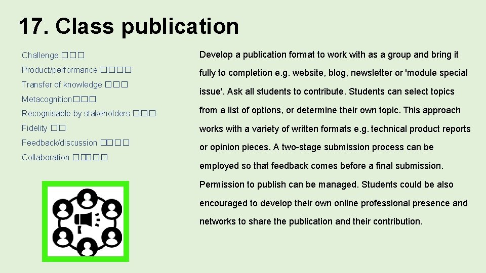 17. Class publication Challenge ��� Develop a publication format to work with as a 17. Class publication Challenge ��� Develop a publication format to work with as a