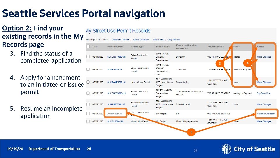 Seattle Services Portal navigation Option 2: Find your existing records in the My Records