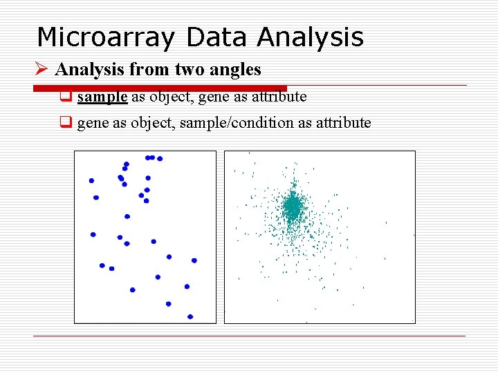 Microarray Data Analysis Ø Analysis from two angles q sample as object, gene as