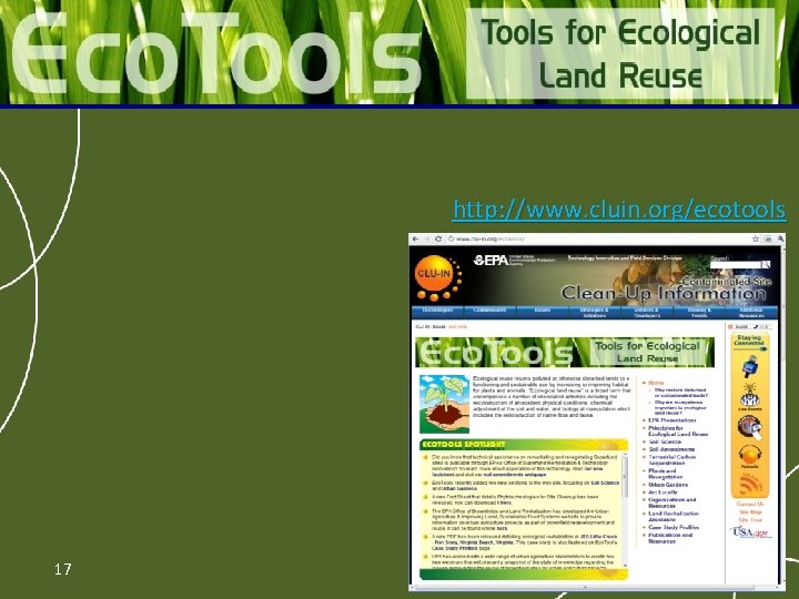 http: //www. cluin. org/ecotools 17 