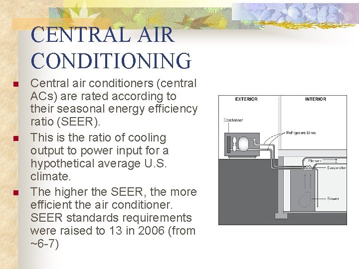 CENTRAL AIR CONDITIONING n n n Central air conditioners (central ACs) are rated according