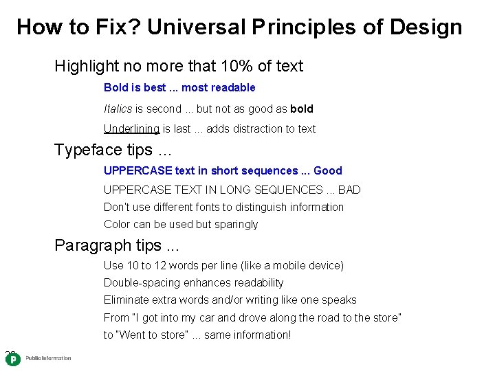 How to Fix? Universal Principles of Design Highlight no more that 10% of text