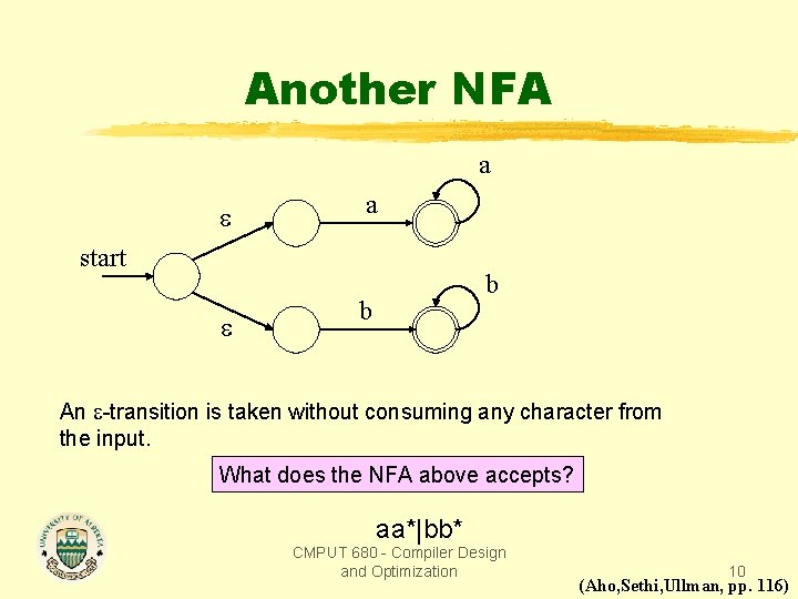 Another NFA a a start b b An -transition is taken without consuming any