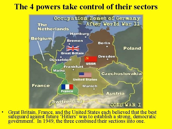 The 4 powers take control of their sectors • Great Britain, France, and the
