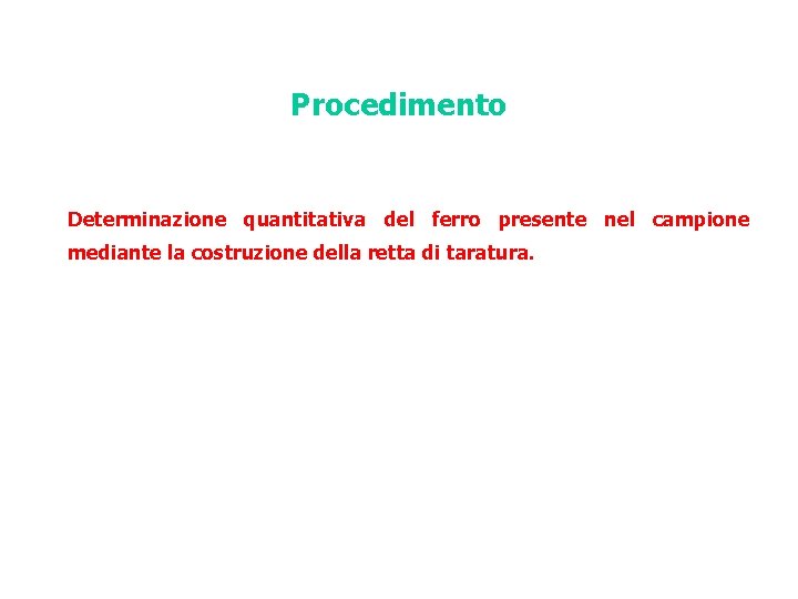 Procedimento Determinazione quantitativa del ferro presente nel campione mediante la costruzione della retta di