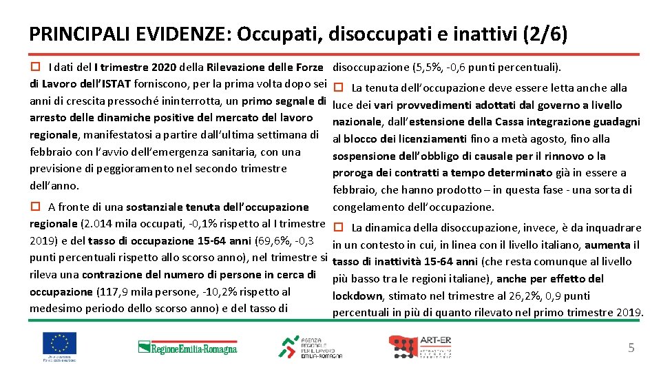 PRINCIPALI EVIDENZE: Occupati, disoccupati e inattivi (2/6) ¨ I dati del I trimestre 2020